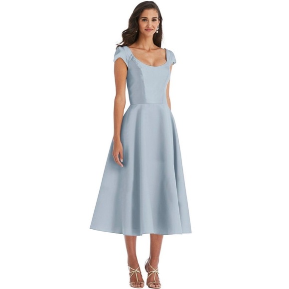 NWT Alfred Sung Puff Cap
Sleeve Full Skirt
Midi Dress in Mist  Sz 8 $235 - Picture 1 of 6